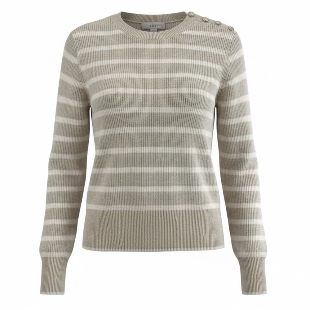 Loft Striped Shoulder Button Wedge Sweater Soft Sandstone Women's L